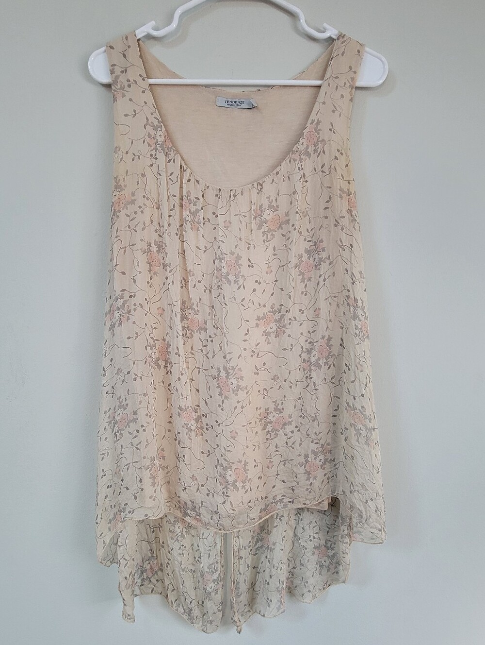 Tendenze Silk Flowy Floral Tunic Tank Top Women Size L Romantic Boho Summer